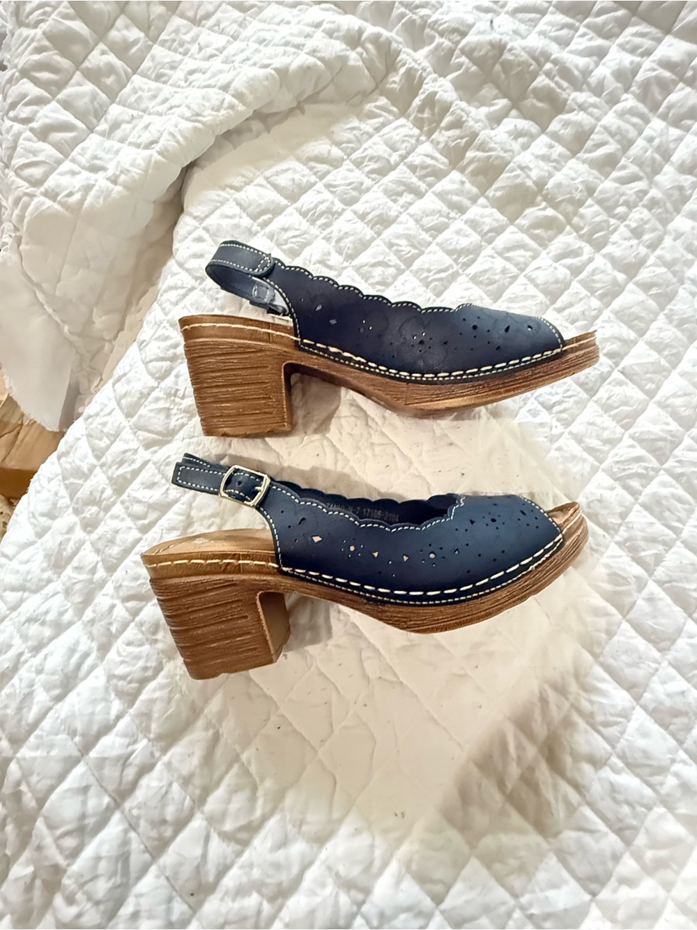 Patrizia Scalloped Navy Slingback Block Heel Sandals